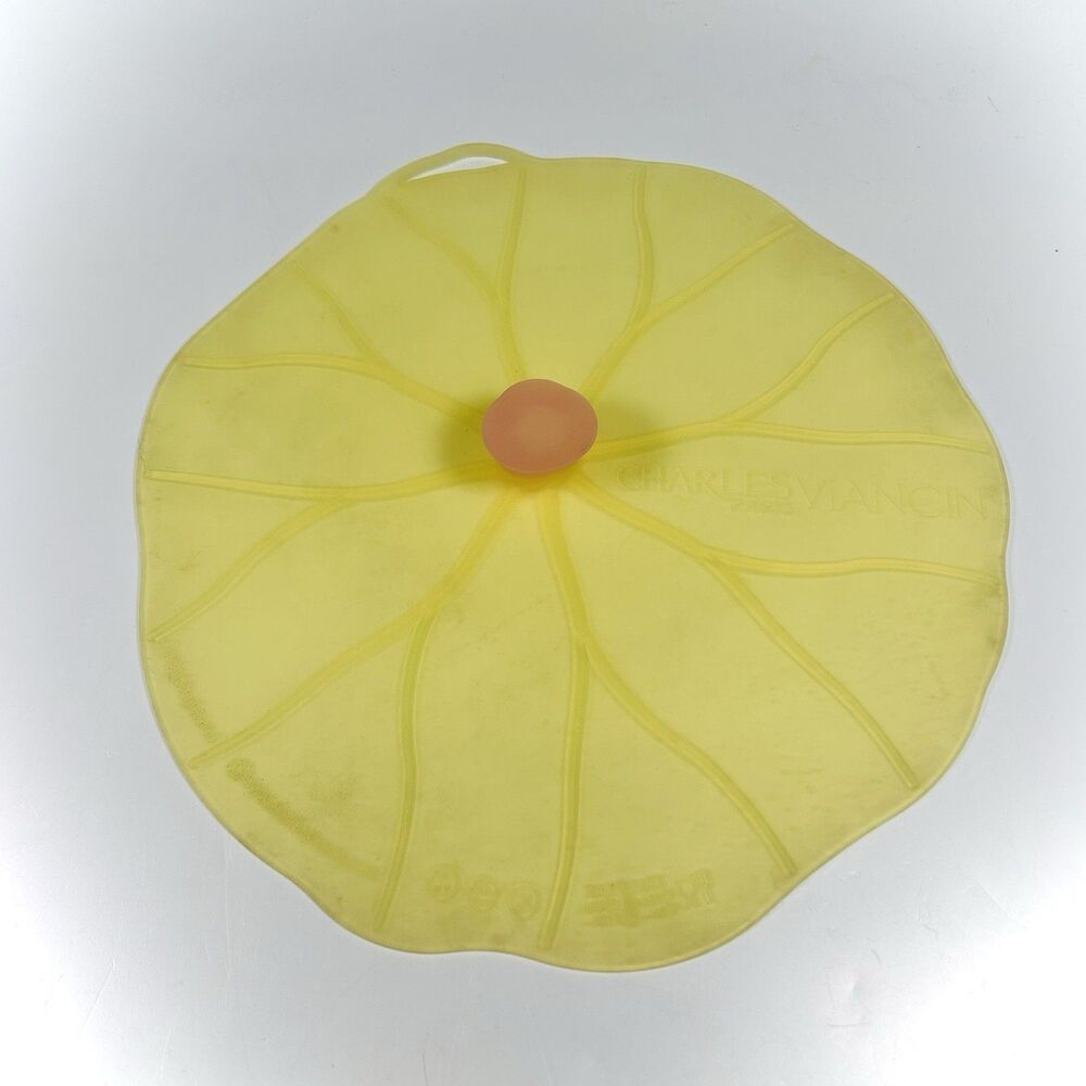 Charles Viancin Paris Silicone Lid Cover Lily Pad Yellow Pink Handle 10" Stove